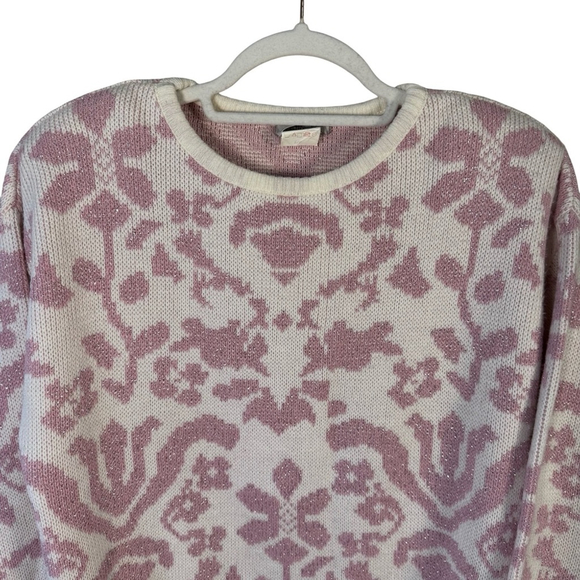 Felicia Pink and Cream Floral Metallic Women's Sweater Size S Vintage 80s Knit - Picture 9 of 12